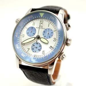 Marco Polo Men's Swiss 43mm Chronograph Watch Light Blue MOP w New Battery
